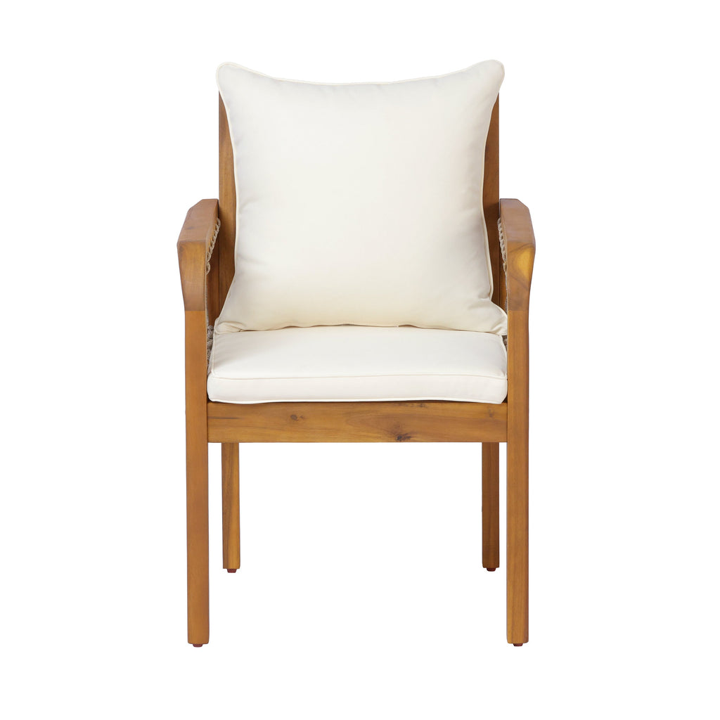 Outdoor Patio Acacia Wood Chairs With Woven Rope Arms