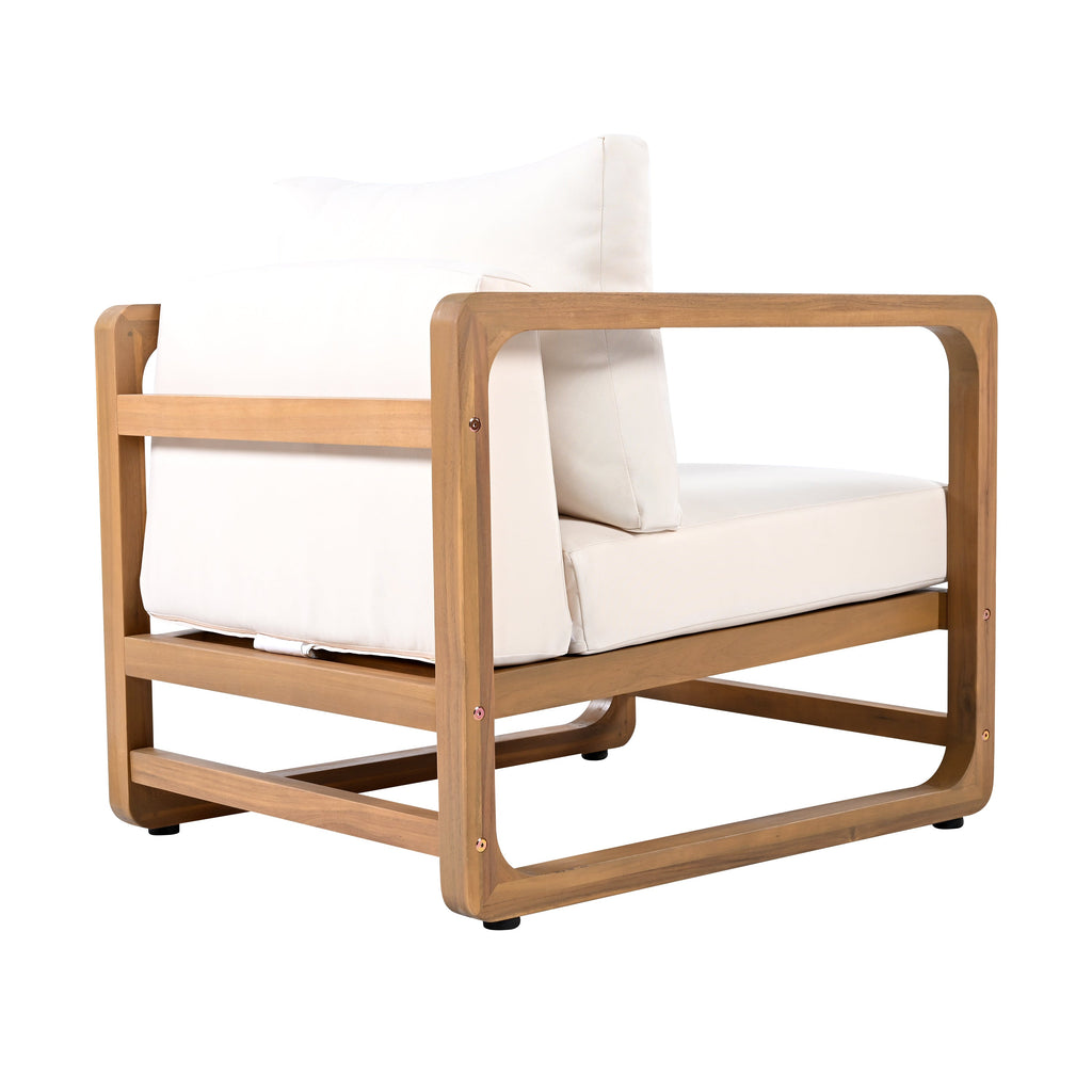 Acacia Wood Lounge Chair & Rustic Slat Side Table Set