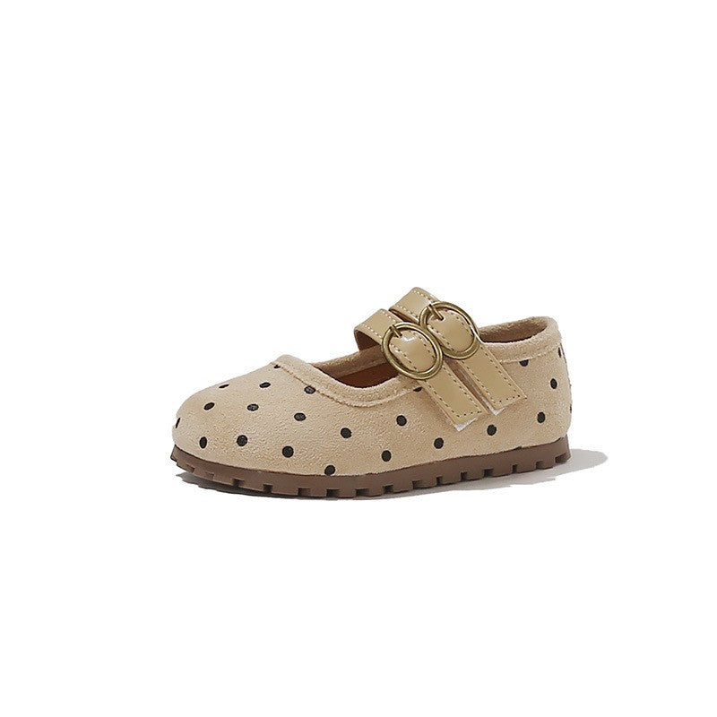 2026 Spring & Autumn New Kids Forest Style Polka Dot Leather Shoes, Korean Style Girls Shallow Mouth Princess Shoes, Soft Sole Casual Flats
