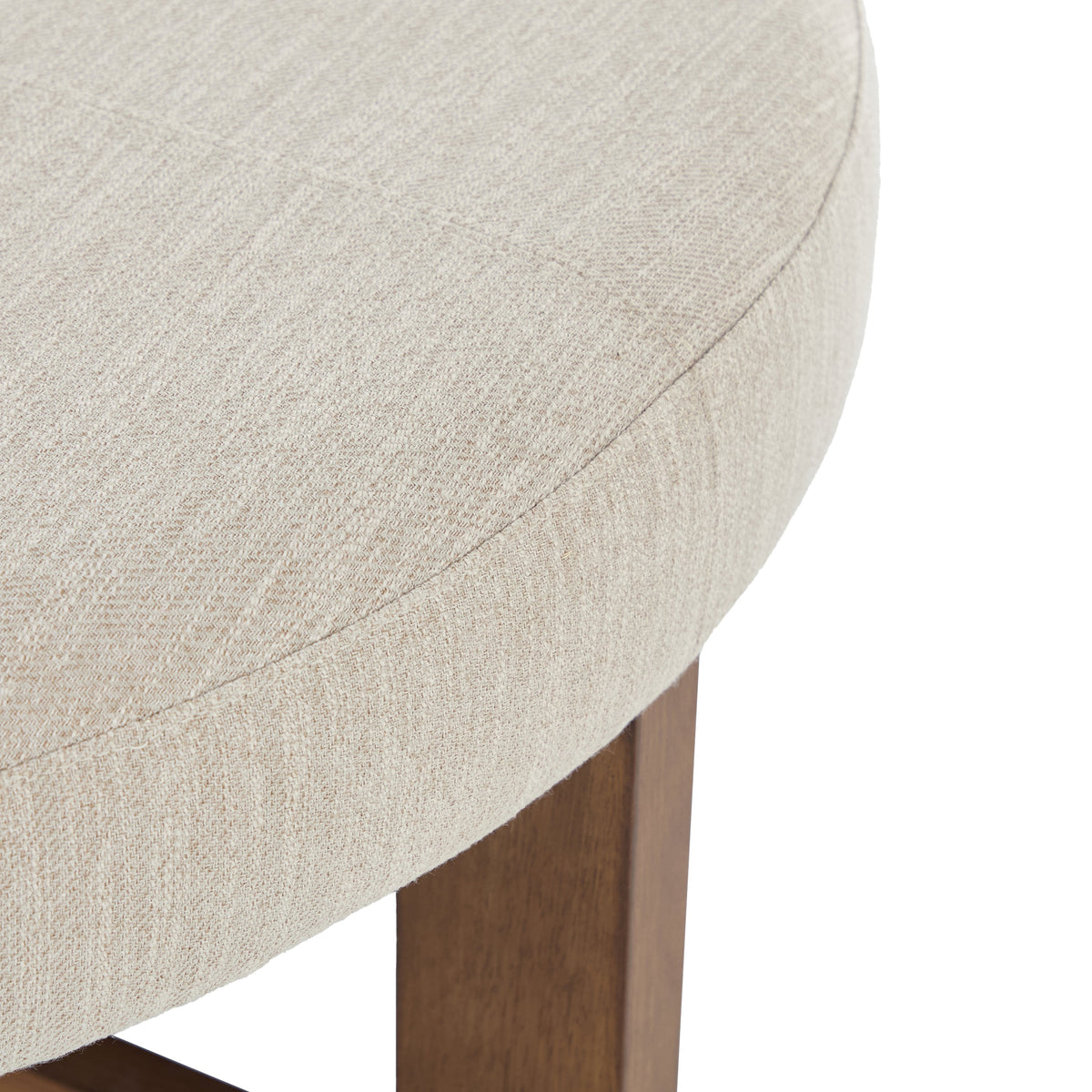 Beige Fabric Round Ottoman with Solid Wood Cross Base