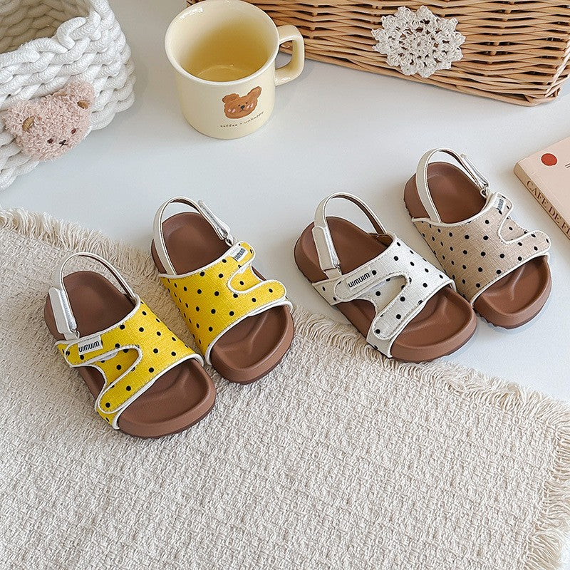 2026 Summer New Kids Sandals, Soft Light Sole Girls Shoes, Fashion Polka Dot Hook & Loop Beach Shoes For Little Middle Big Kids