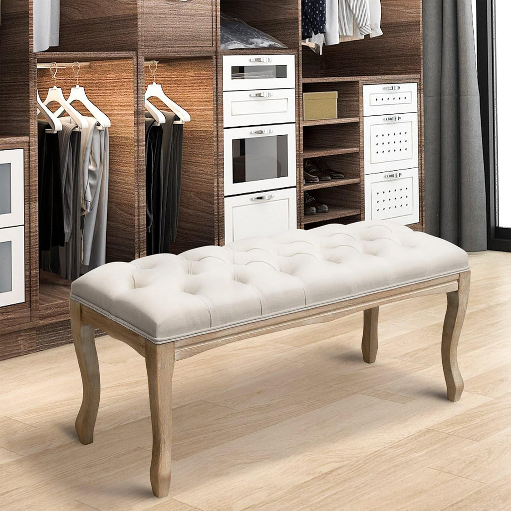 Bedroom Bench - French Vintage Tufted Entryway Bench