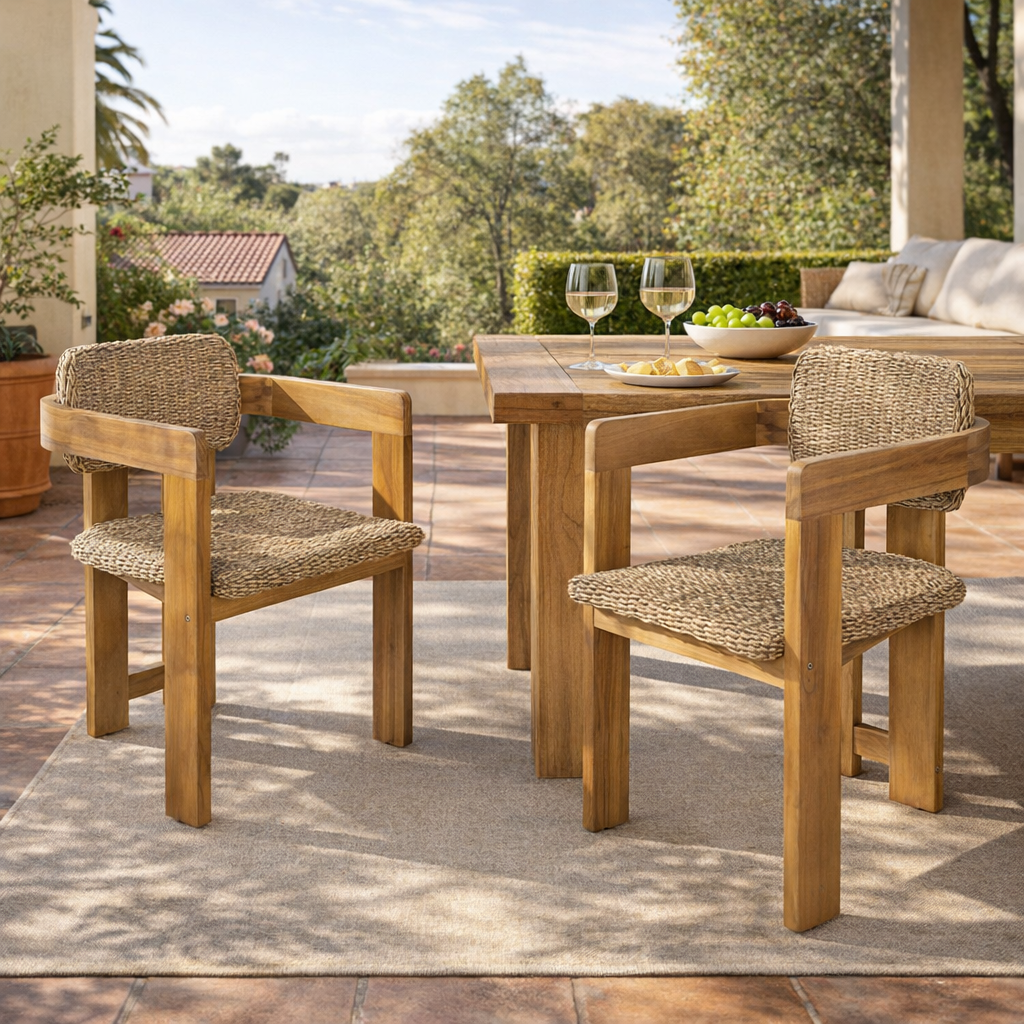 Outdoor Acacia Wood Dining Chair Set of 2
