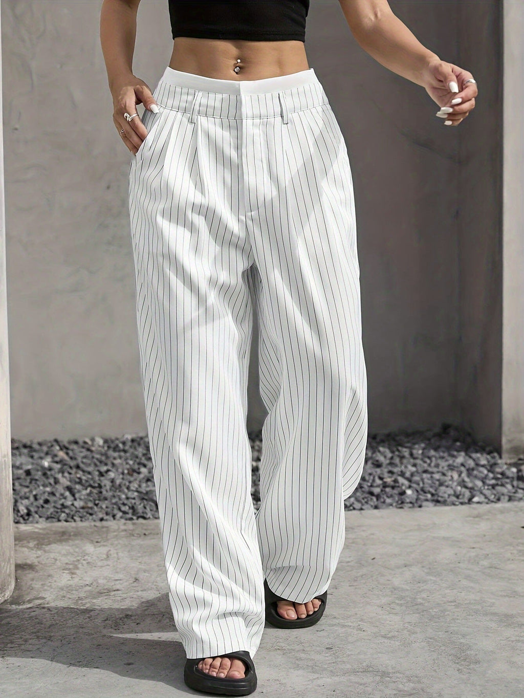 2025 European And American Export New High-Waist Draped Stripesd Suit Pants For Women Work Clothing Versatile Straight Fashion Casual Pants