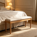 Farmhouse Wooden Storage Bench with Soft Cushion – Turned Spindle Legs