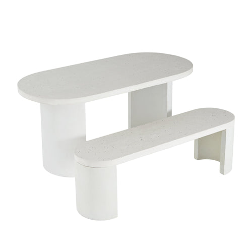 2 PCS Modern Outdoor Concrete Dining Set (1 Table & 1 Bench) - Terrazzo
