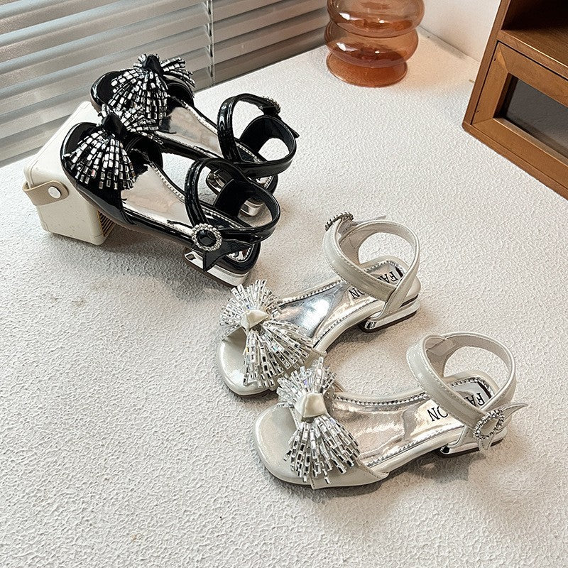 2026 Spring New Girls High Heel Sandals, One Strap Buckle Thick Block Heel Elegant Dress Sandals For Little Girls