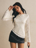Women's Lace-Panel Long-Sleeve Embroidered Top