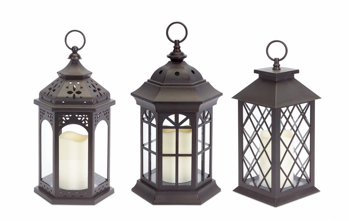 Assorted lanterns with led candle (set of 3)