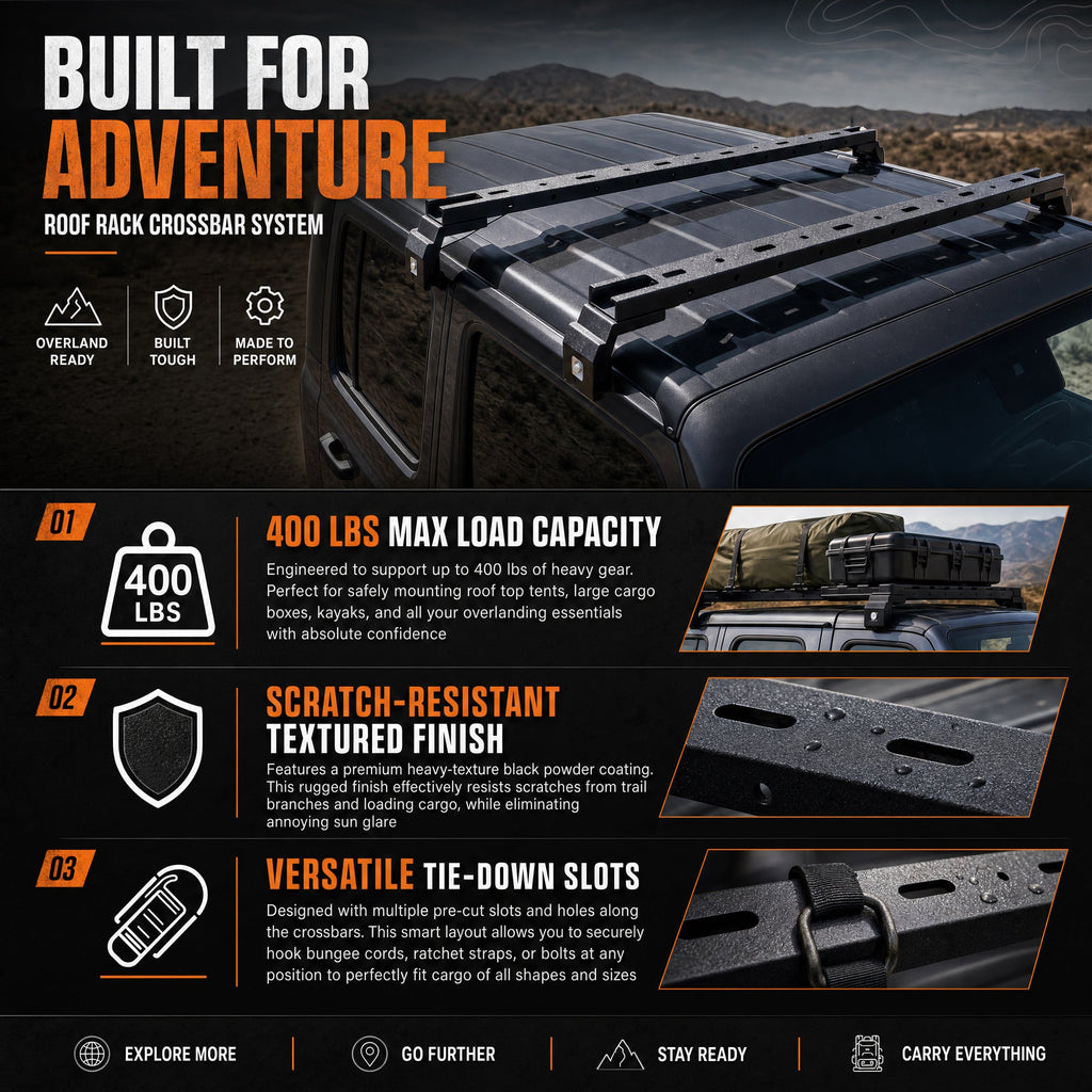 2PCS Roof Rack Cross Bars for Jeep Wrangler & Gladiator