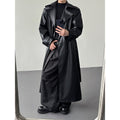 Men's Double-Breasted Leather Long Trench Coat