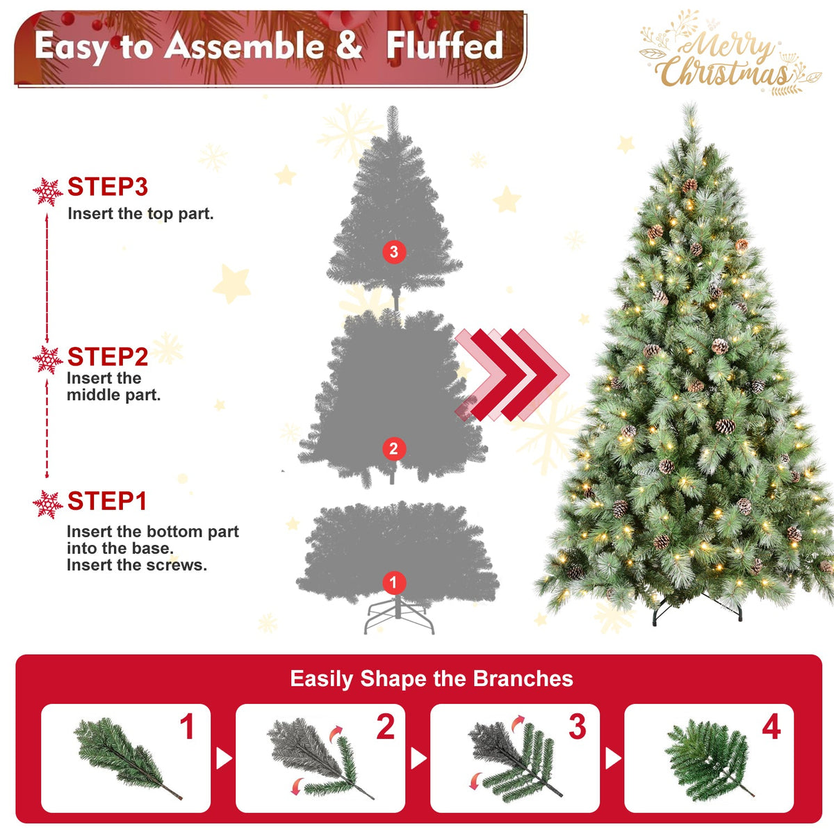 7FT Christmas Tree with 400 Warm Lights