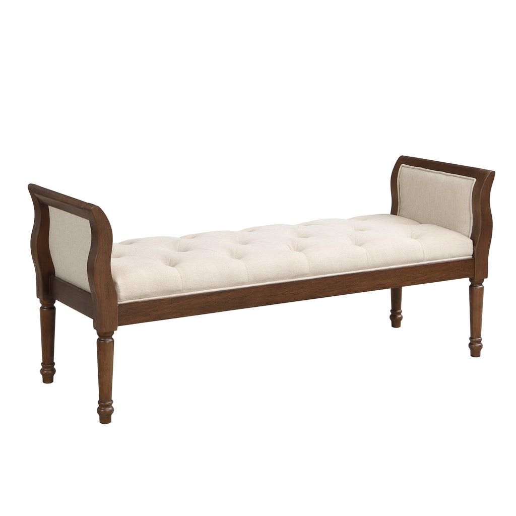 Classic Tufted Upholstered Bench with Curved Arms