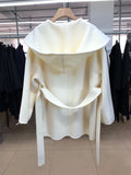 Womens Hooded Loose-fit Double-faced Cashmere Coat