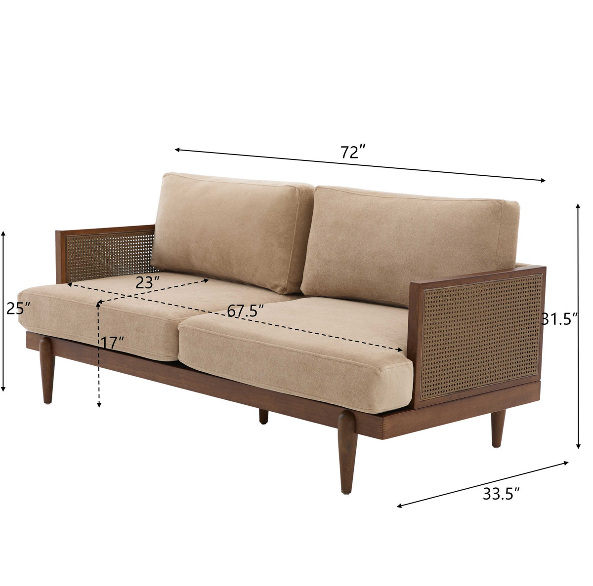 Emir 72" Square Arm 3-Seater Velvet Sofa
