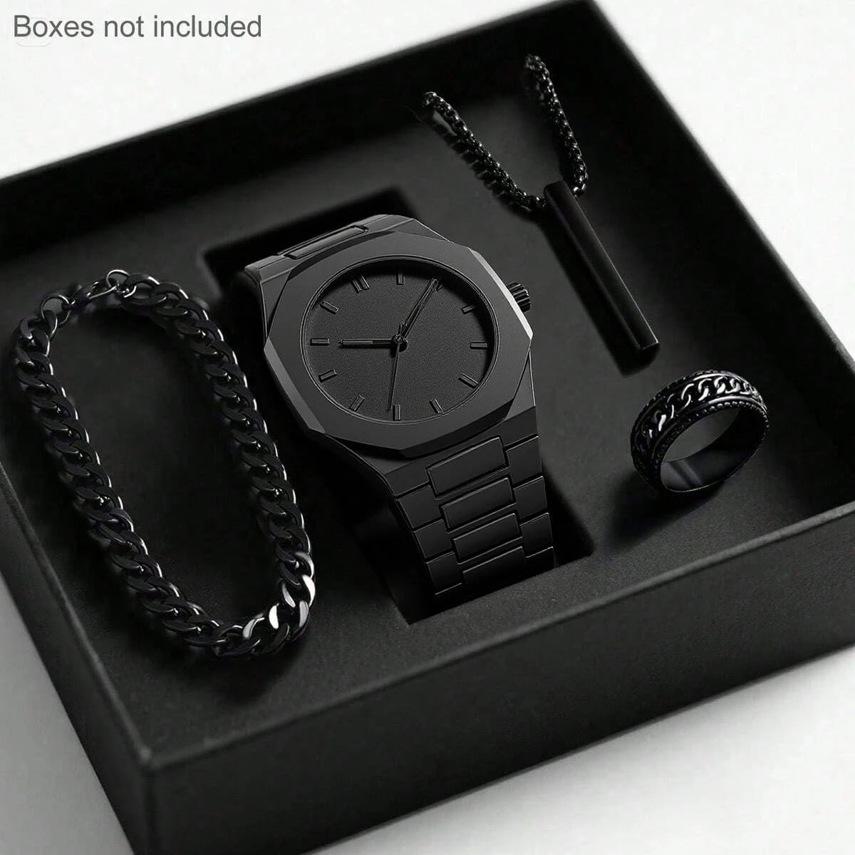 Mens Quartz Watch Necklace Bracelet Set