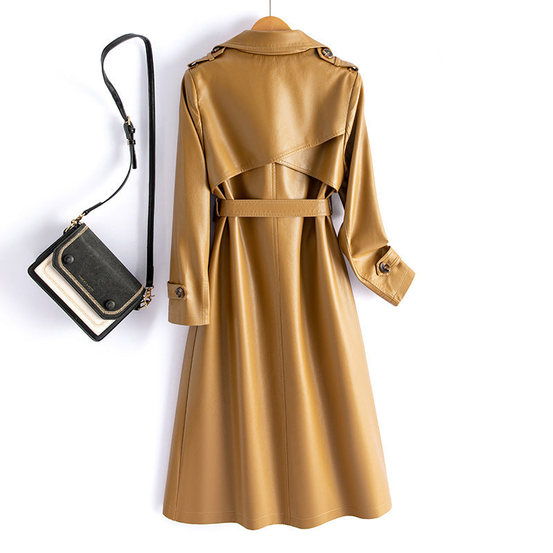 Womens New-style Fashionable Slimming Sheepskin Trench Coat