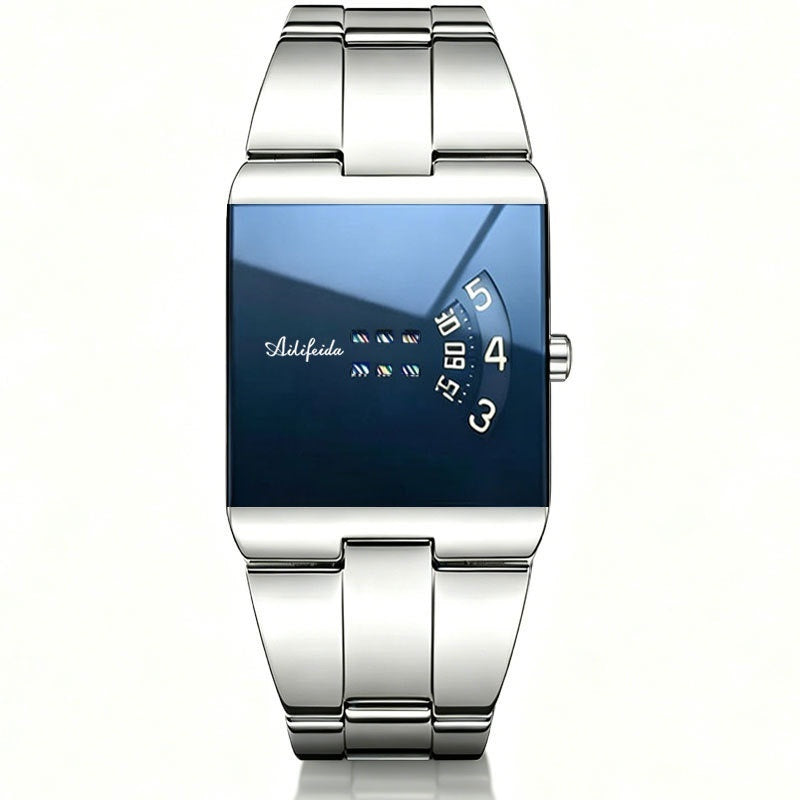 Square Quartz Waterproof Steel-band Luxury Mens Wristwatch