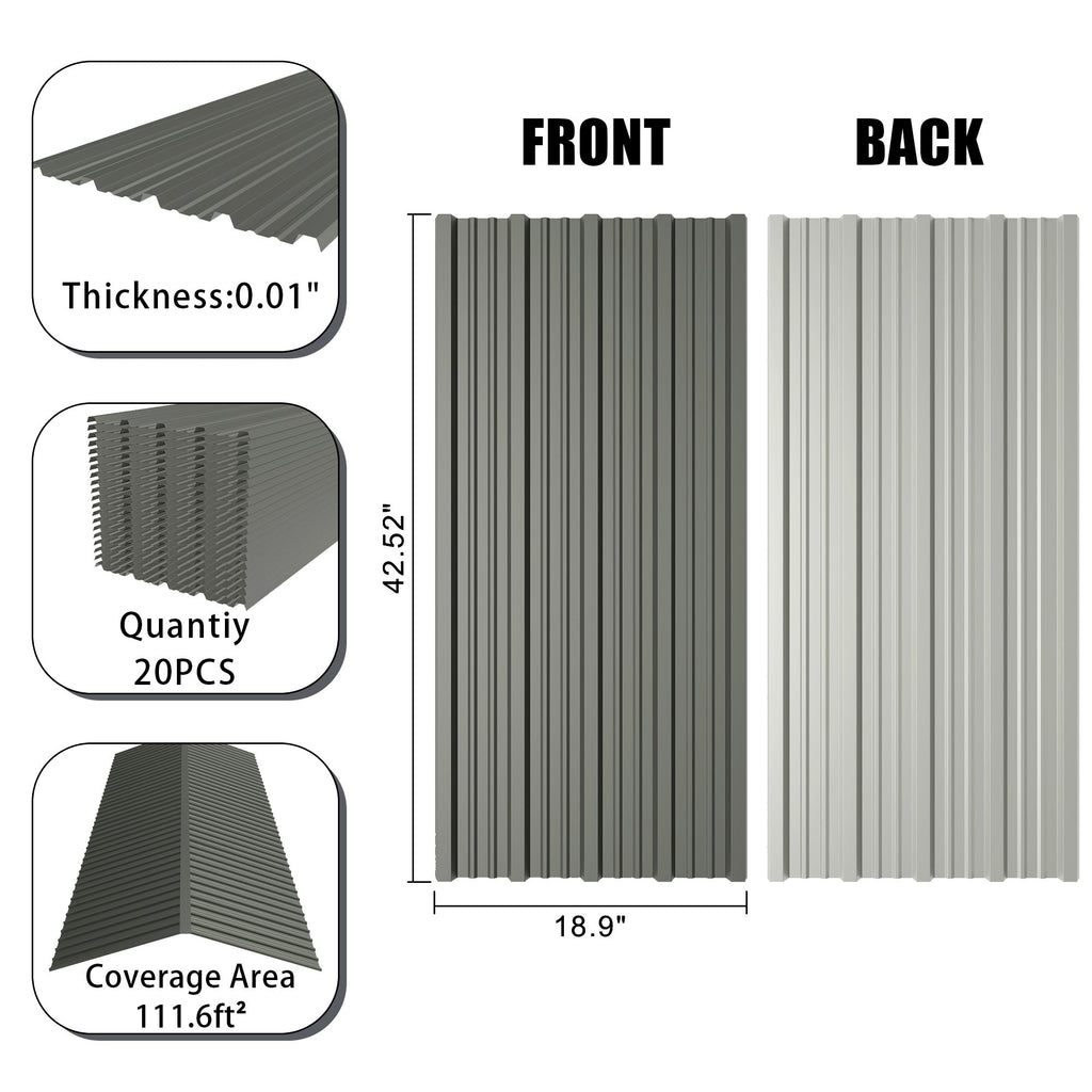 20 Pcs Corrugated Galvanized Metal Roofing Panels