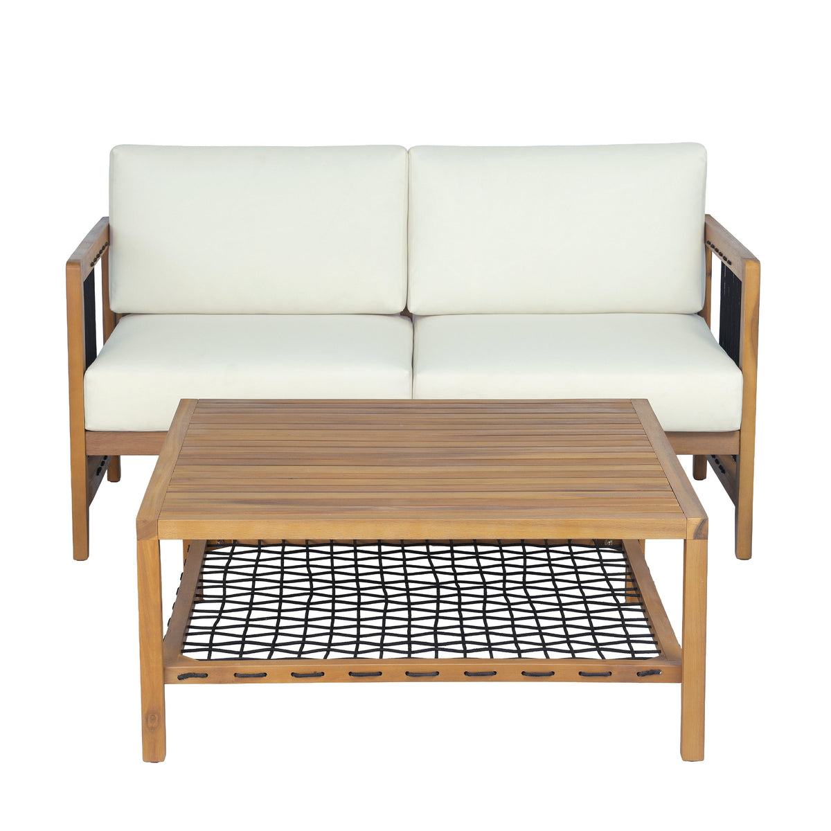 2-Piece Acacia Wood Outdoor Loveseat with Coffee Table