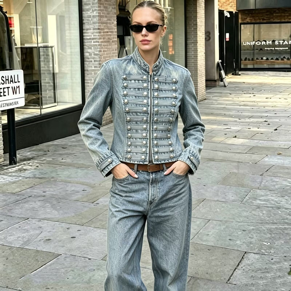 Womens Distressed Vintage Buttoned Denim Jacket