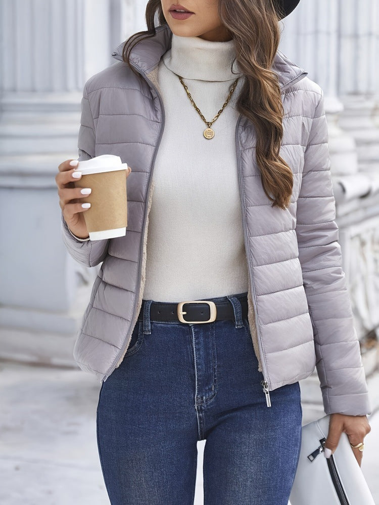 Womens Mid-Length Warm Hooded Cotton Coat In Lambswool