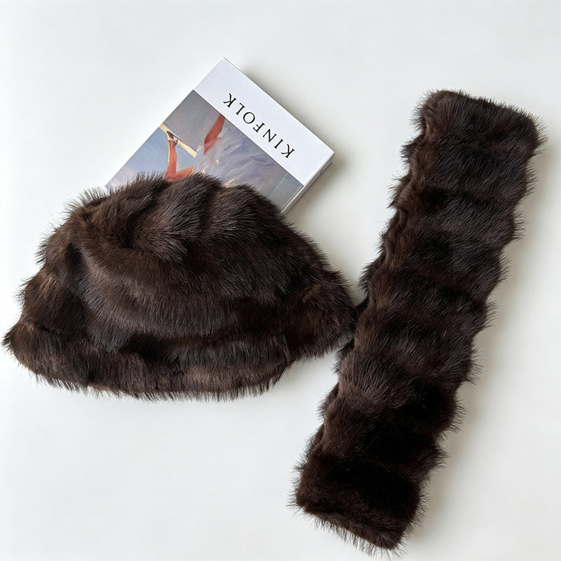 Winter Warm Hat And Scarf Set - Fashionable And Versatile Plush Scarf Outdoor Cold Protection Hat And Scarf Two-piece Set