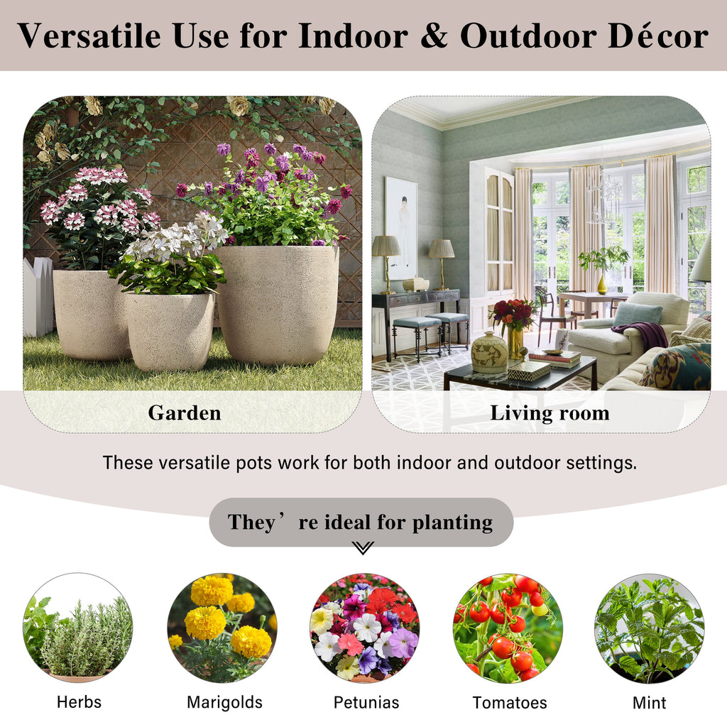 U_Style Lightweight Matte Textured MGO Flower Pot Set of 3