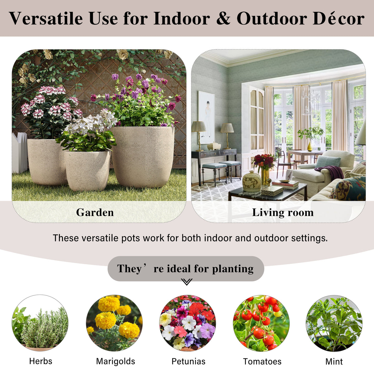 U_Style Lightweight Matte Textured MGO Flower Pot Set of 3