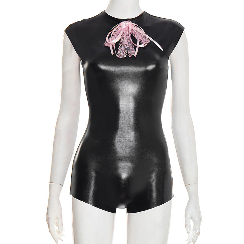 Tight-fitting Short-sleeved Zip-up Bodycon Jumpsuit
