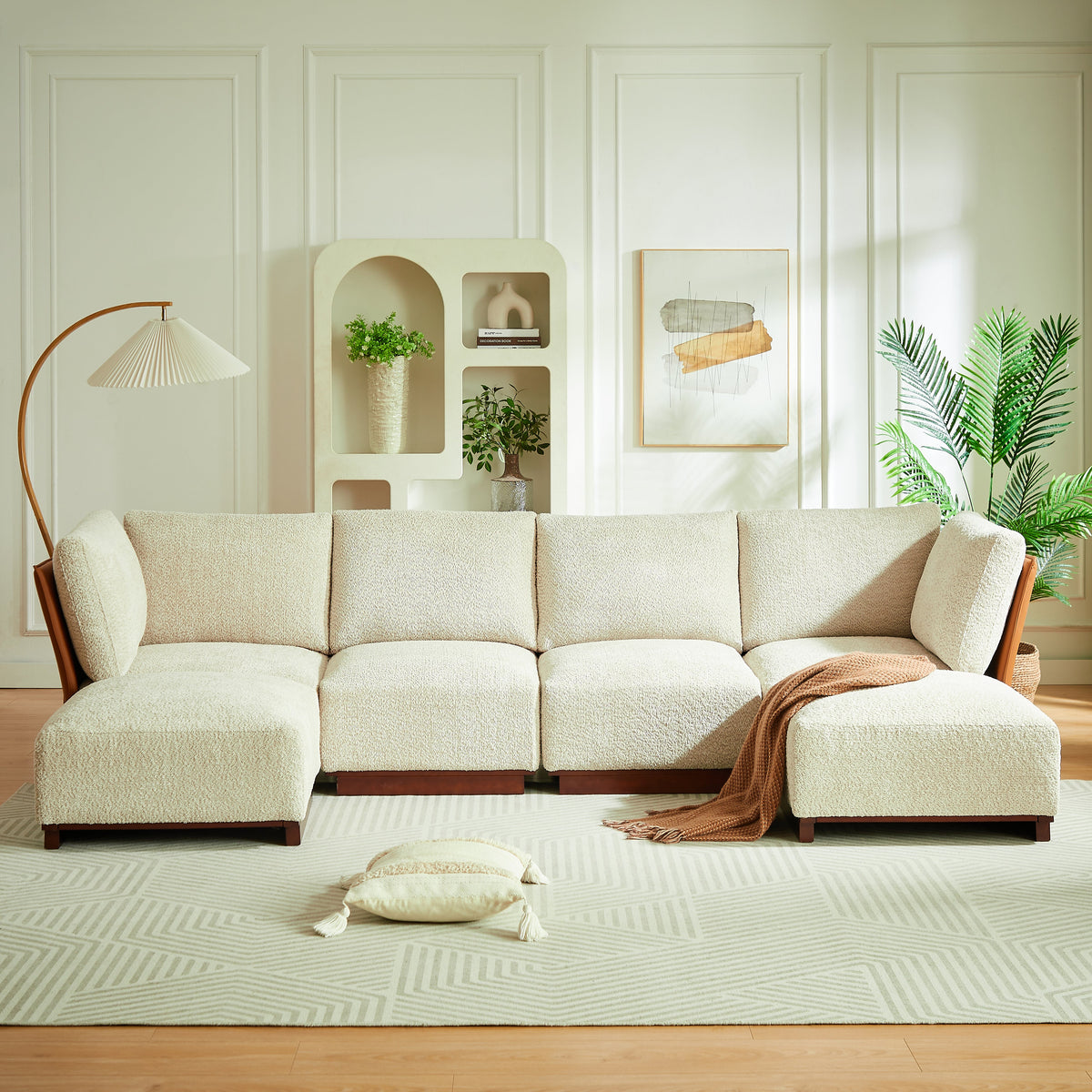 Velora 122 in. 6-Piece U Shaped Boucle Modular Sectional Sofa