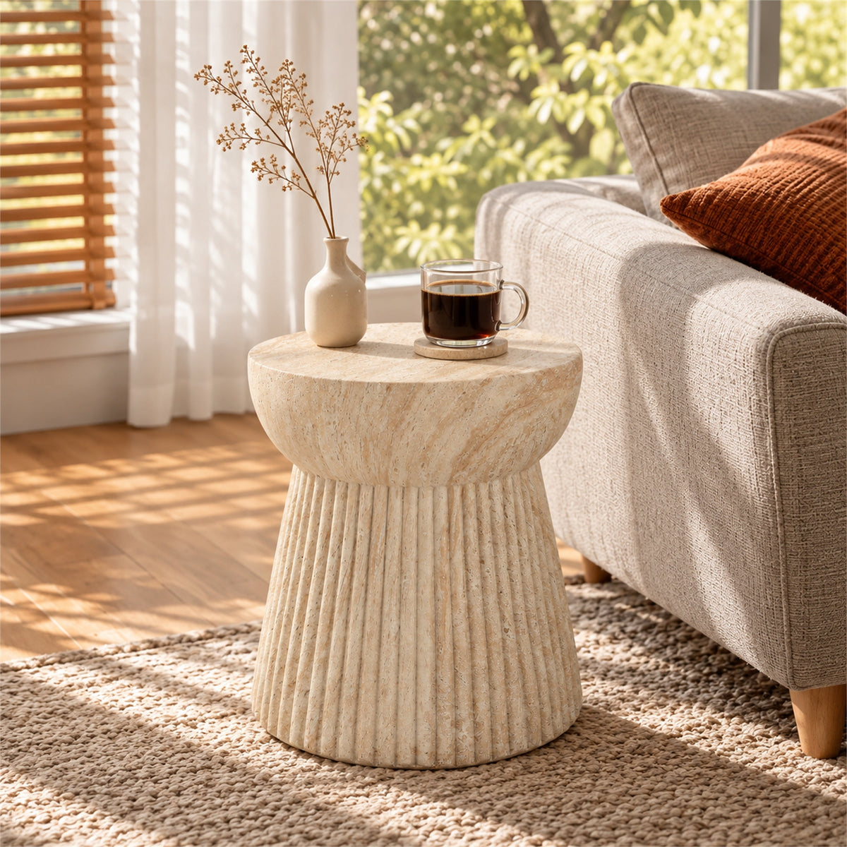 Outdoor Travertine Concrete Side Table