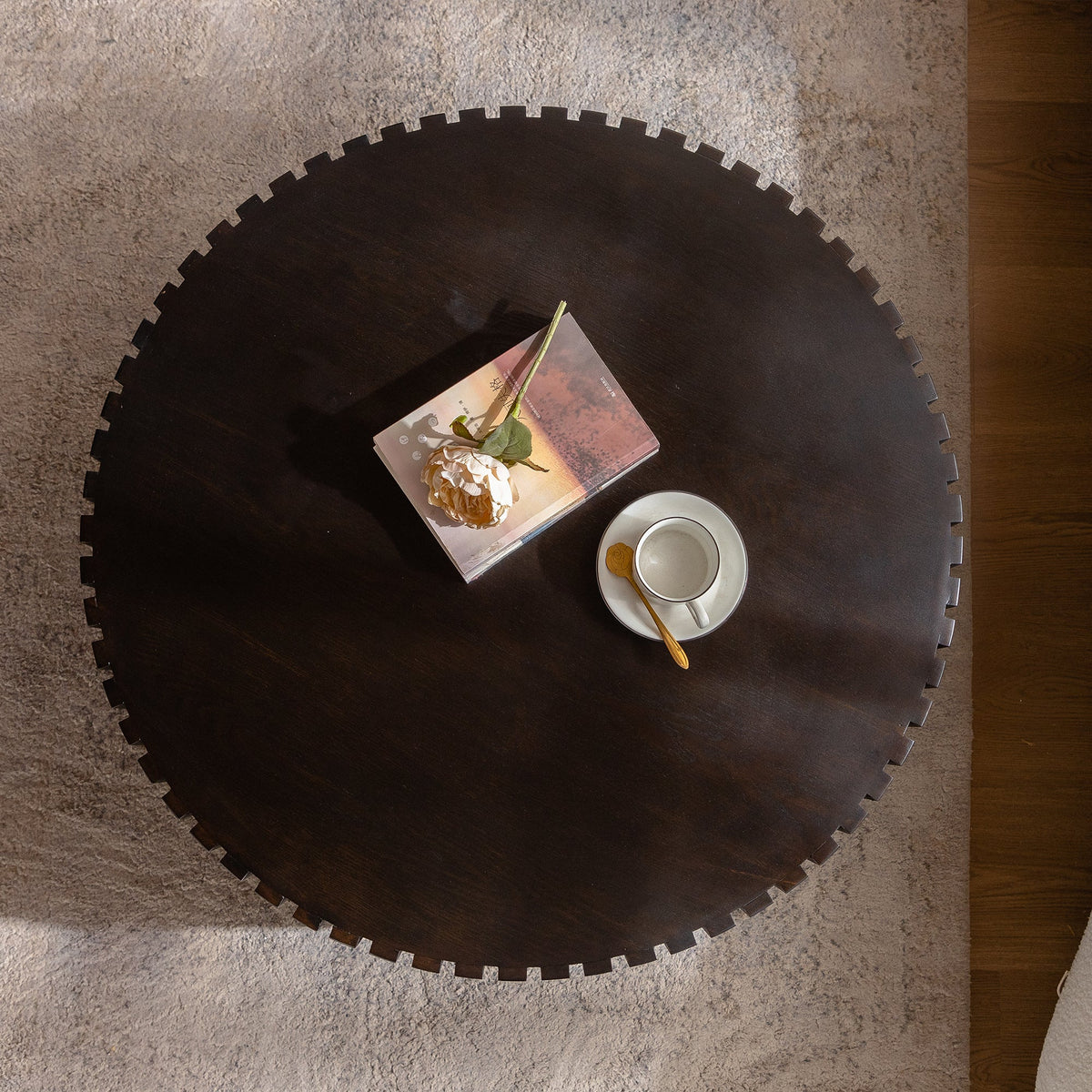 Round Coffee Table with Handcrafted Relief