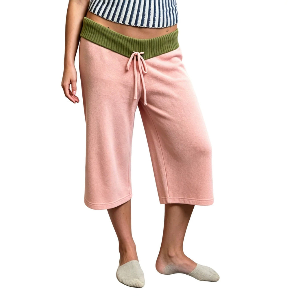 New Womens Summer Casual Pants With A Color-block Ribbed Waistband