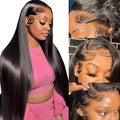 QWedafy 30 Inch Lace Front Wig Human Hair Pre Plucked 200 Density 13x4 HD Transpatent Straight Human Hair Wigs for Black Women Straight Lace Frontal Wigs Human Hair Natural Color (30inch)