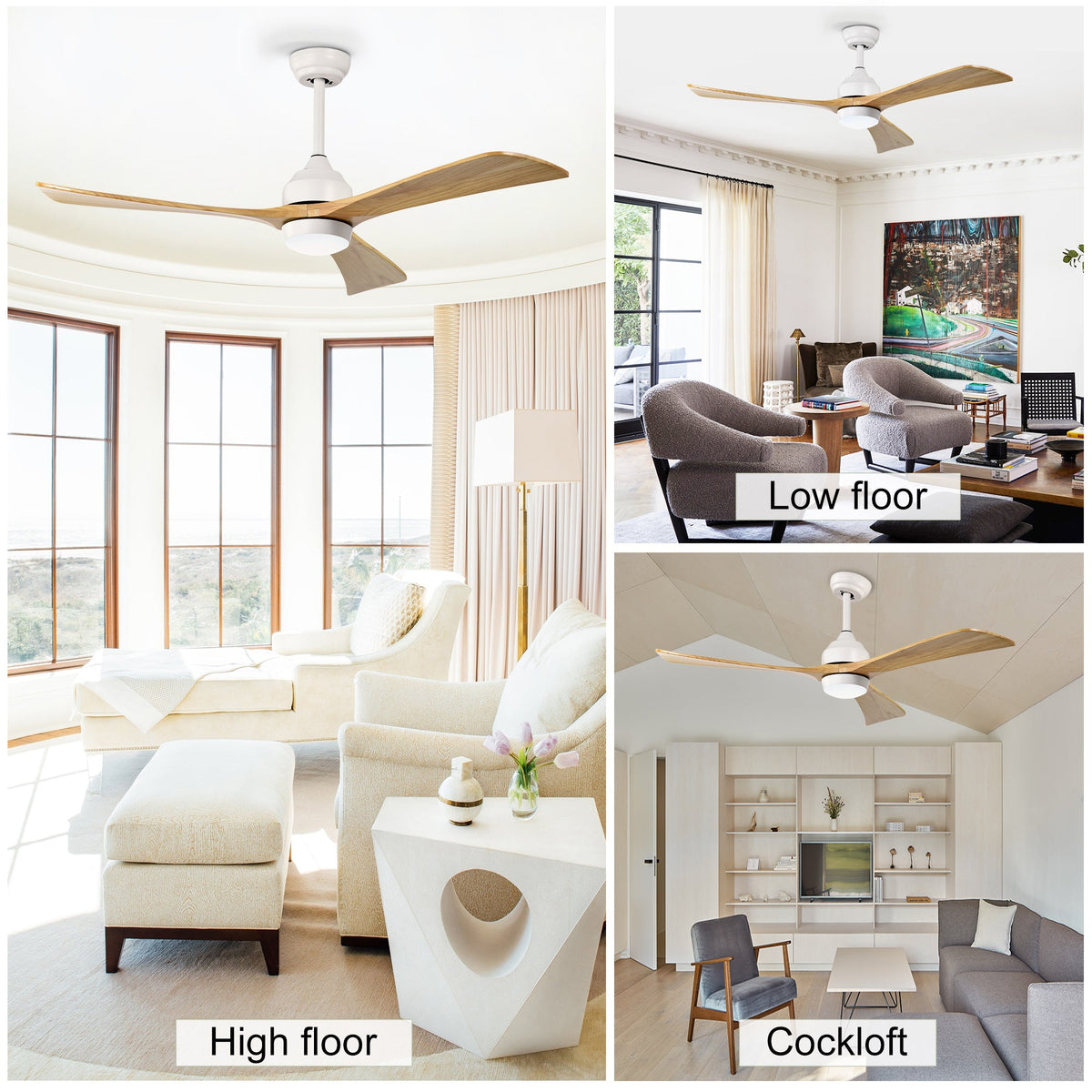 52" Solid Wood Blades Ceiling Fan with Light and Remote Control