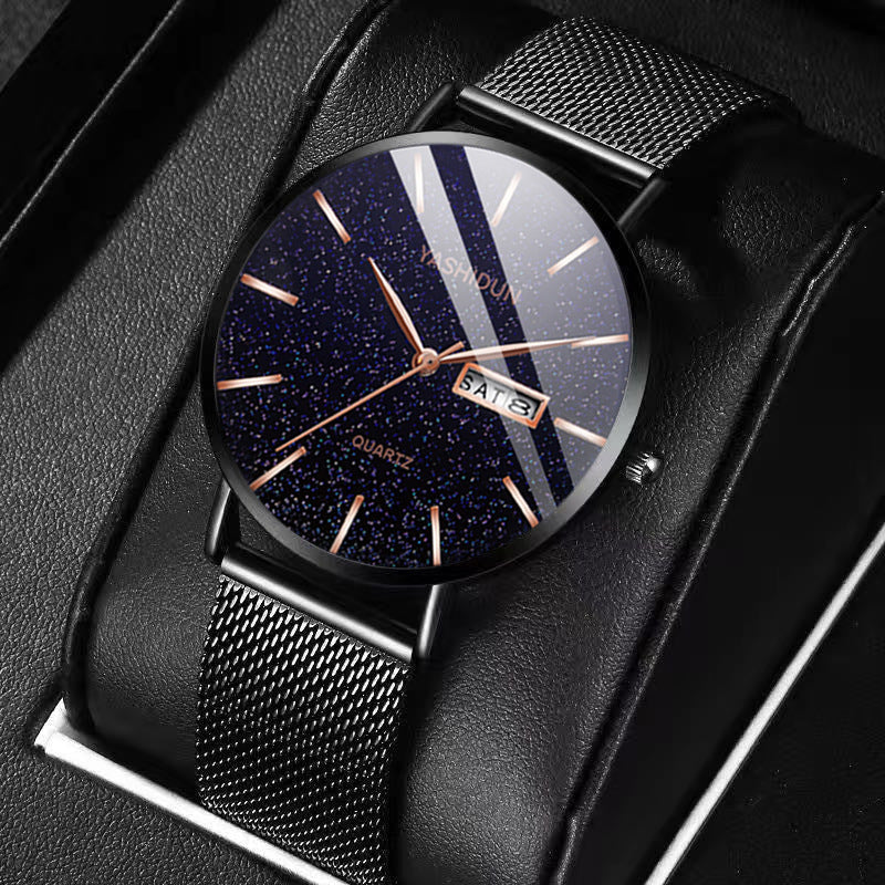 Mens Waterproof Dual-Date Starry Sky Watch
