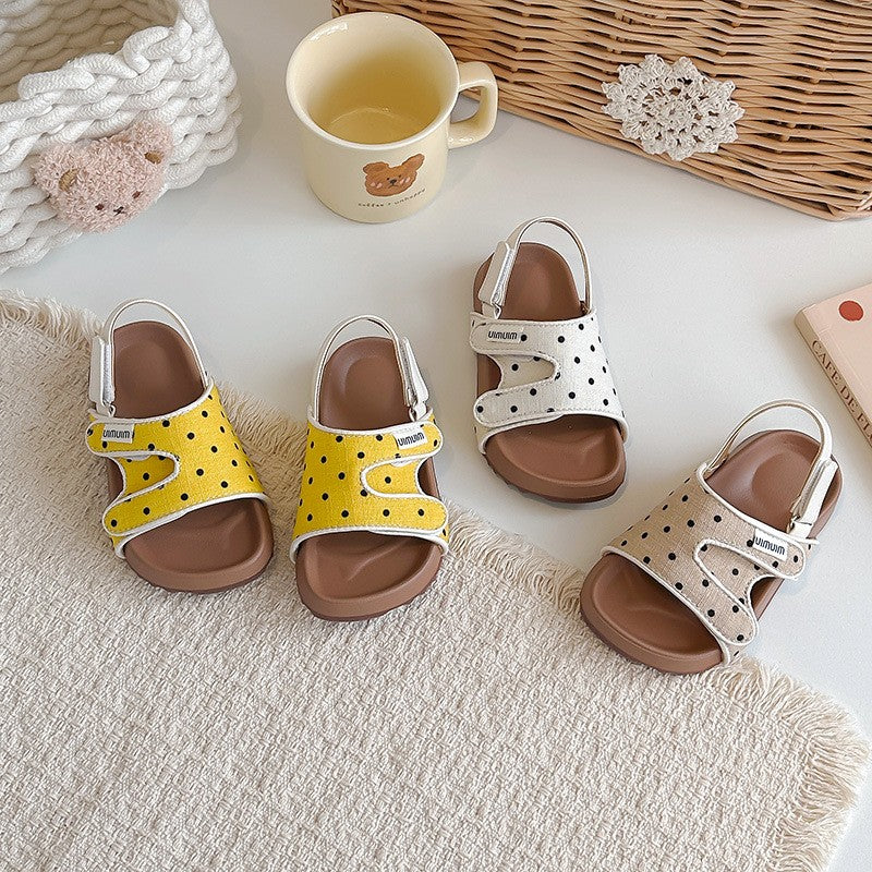 2026 Summer New Kids Sandals, Soft Light Sole Girls Shoes, Fashion Polka Dot Hook & Loop Beach Shoes For Little Middle Big Kids