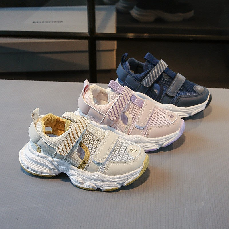 Kids Summer Sandals Sneakers, Breathable Single Mesh Hook & Loop Running Shoes, Ultra Light Non-slip Soft Sole Girls Dad Sneakers