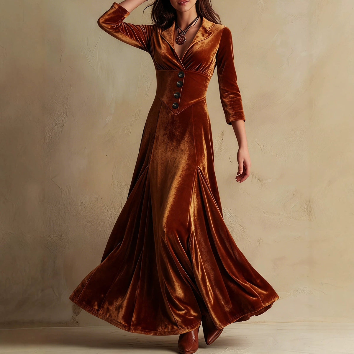 Elegant Collar-necked Long-sleeved Waist-cinching Dress