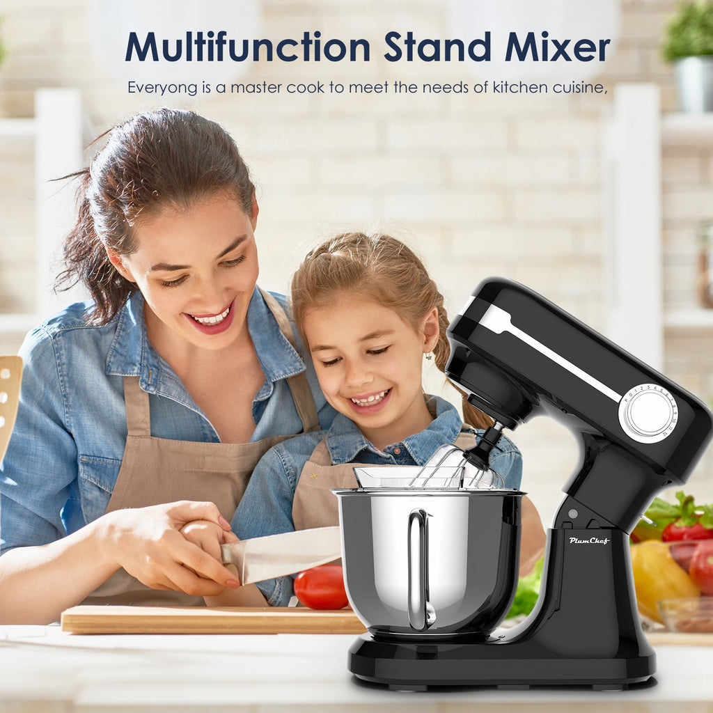 Plum Chef 5.5QT Electric Stand Mixer, 12-Speed Tilt-Head Food Mixer, Dough Mixer with Dishwasher Safe Stainless Steel Bowl, Dough Hook, Flat Beater, Whisk, Splash Guard