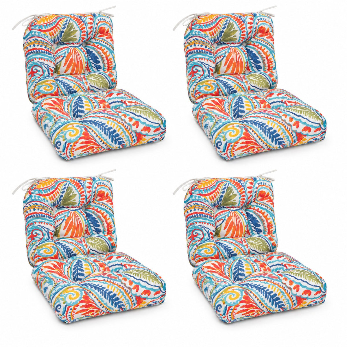Outdoor Chair Cushions Set of 8 - Tufted Waterproof Seat Pads