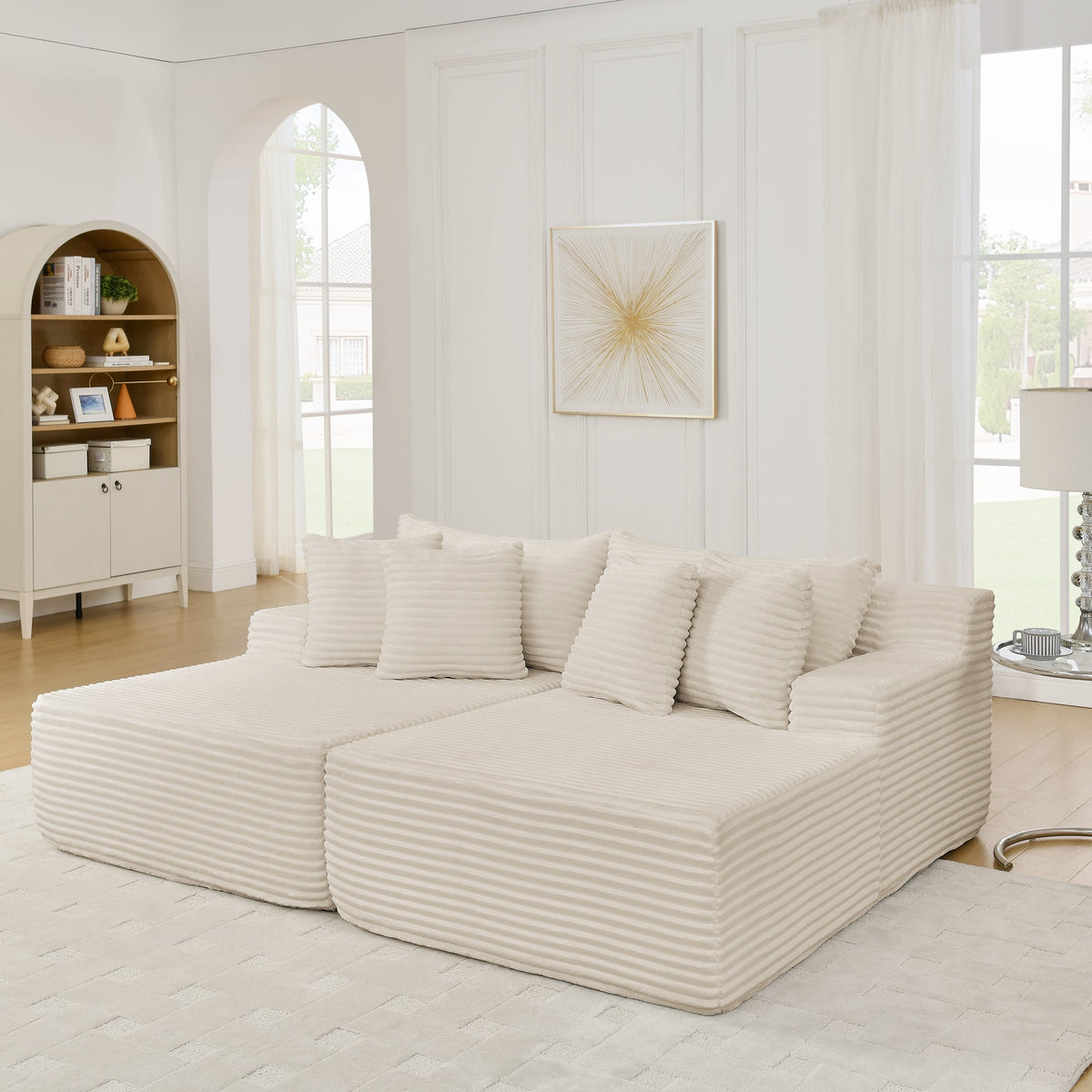 Two-Seater Lazy Sofa Lounge Chair in Beige