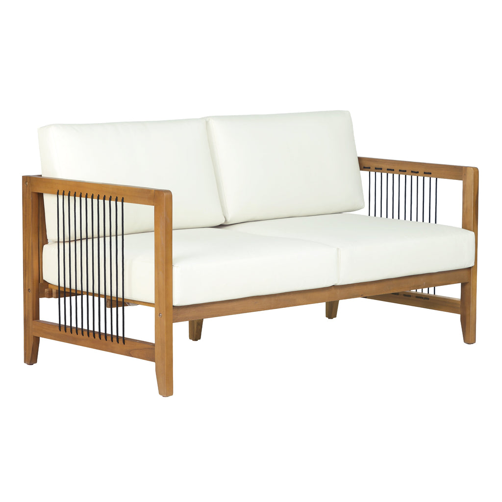 2-Piece Acacia Wood Outdoor Loveseat with Coffee Table
