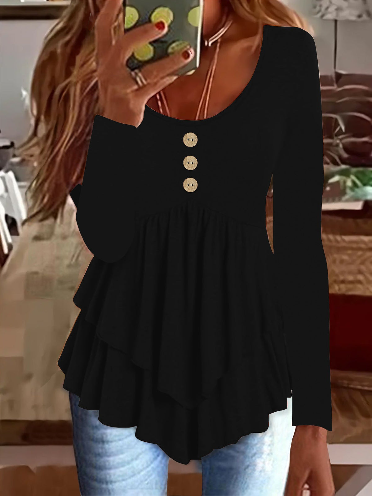 Women's Fashion Three-button Casual Long-sleeved Top