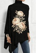 Turtleneck Vintage Peony Floral Print Top