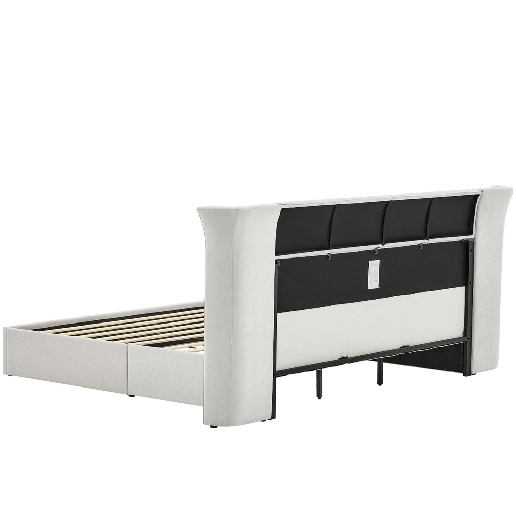King Size Luxury Wing‑Back Upholstered Bed Frame
