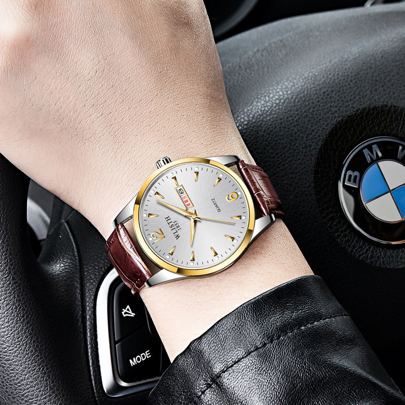 Luminous Waterproof Leather-Strap Quartz Watch For Men