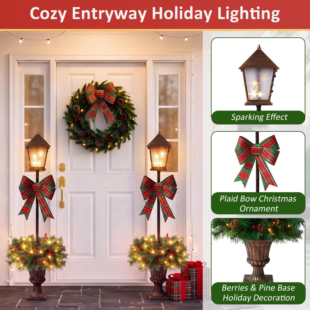 2 Pack Pre-Lit Christmas Lamp Post Decor