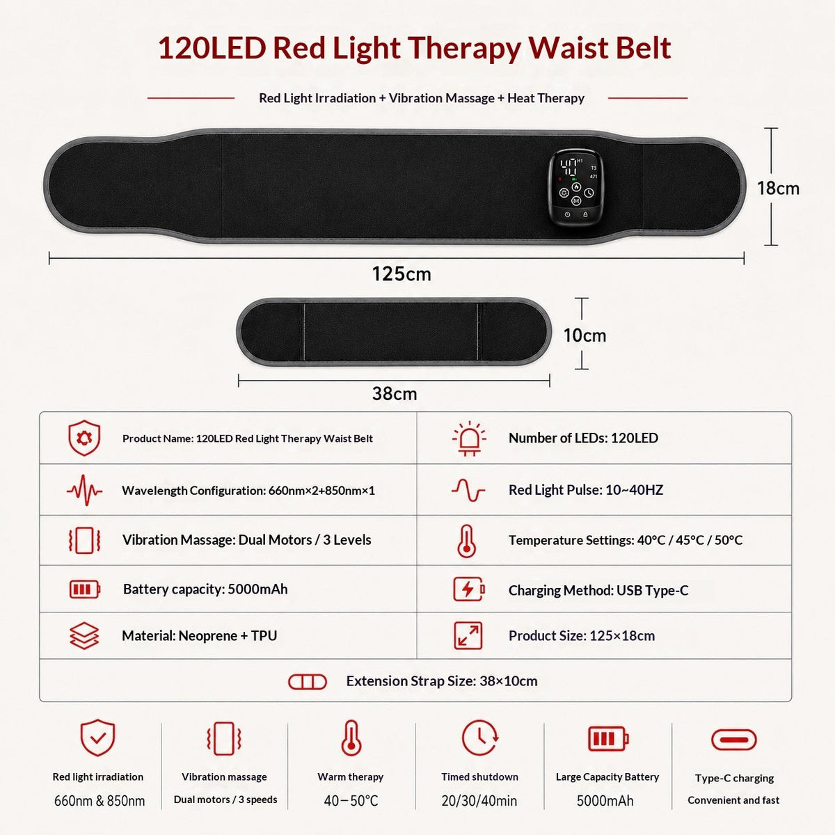 New Infrared Heating Massage Waist Belt For Near And Far Infrared Therapy